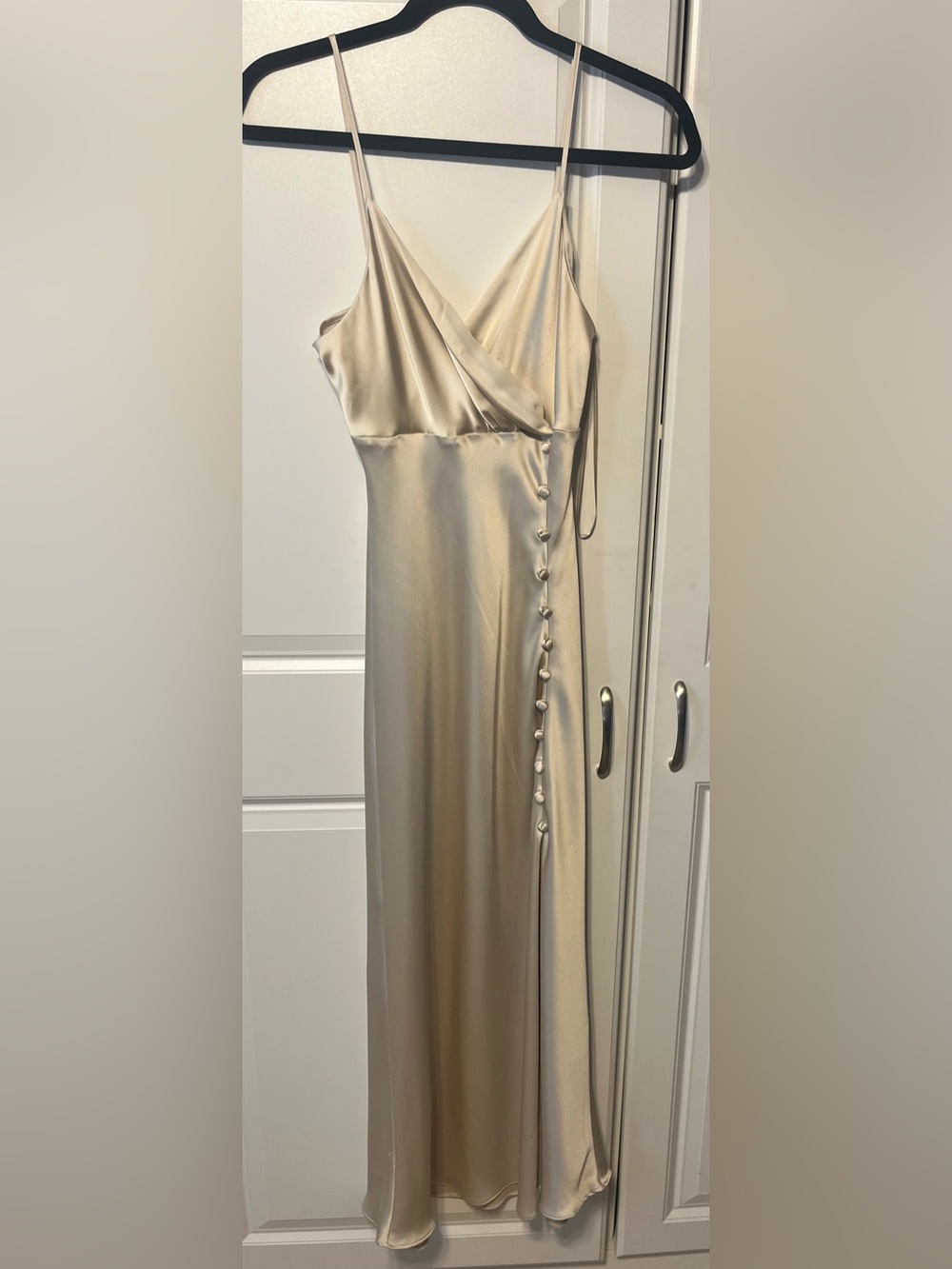 Elegant Cream Slip Dress with Button Side Detail/slit on side- Small